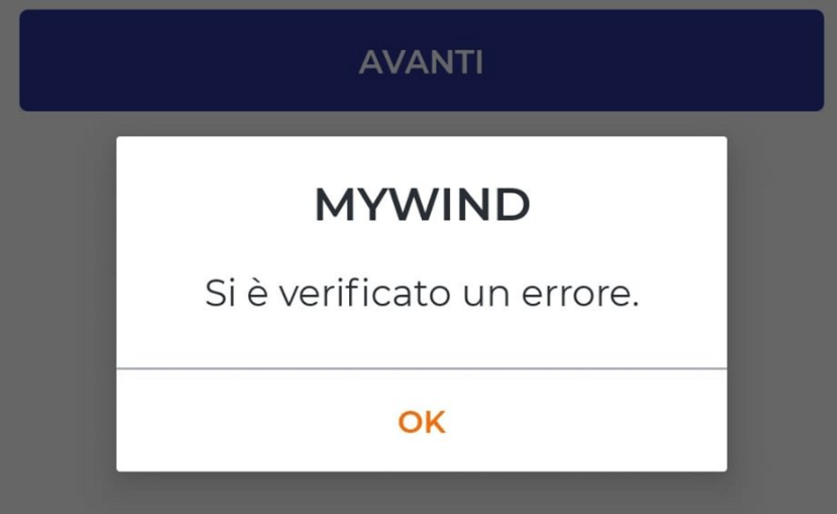 Messaggio di errore dell'app MyWind